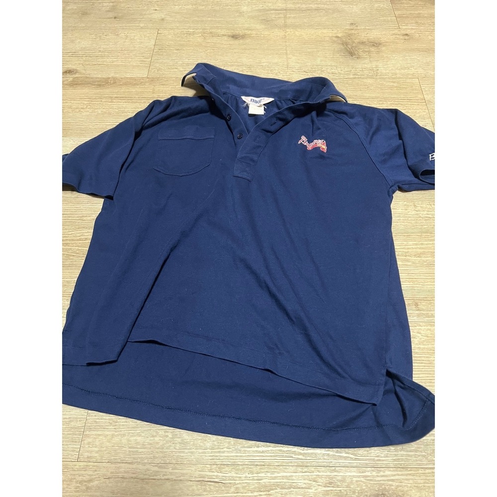 Vintage Bike Atlanta Braves Polo Shirt Mens Large Navy Blue Made in USA‎ MLB